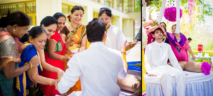 Indian wedding guests at haldi ceremony