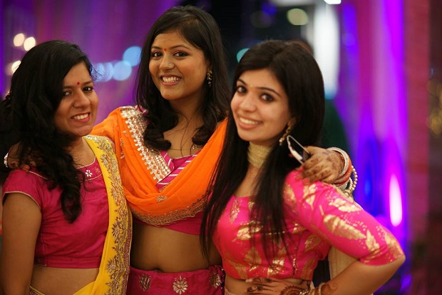 Indian bridesmaids-Beautiful pink silver lehenga Real bride real Indian Punjabi wedding