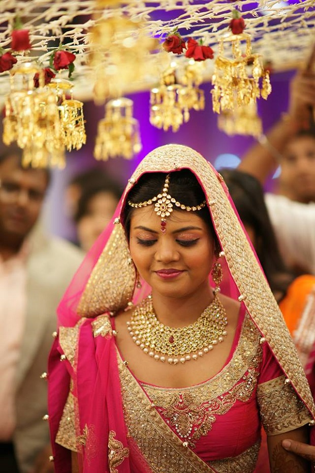 Real Indian bride with beautiful Maang Tikka