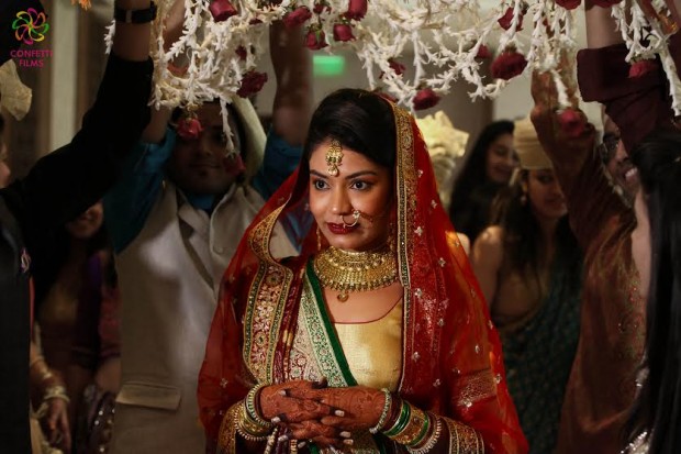 Red golden wedding lehenga Indian real weddings