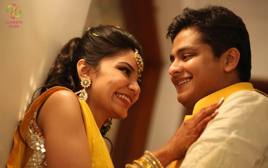 Beautiful real Indian wedding with yellow lehenga and sherwani colour coordination
