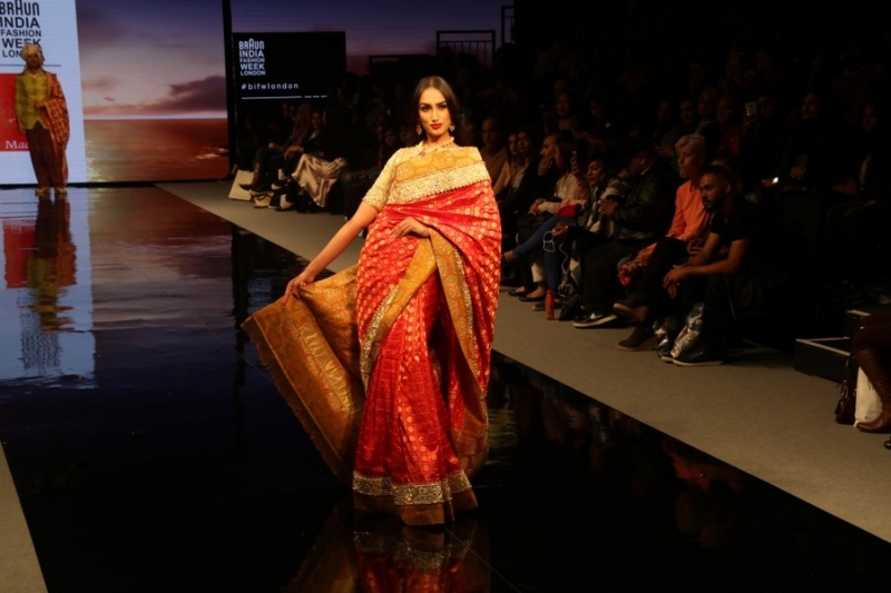 orange and gold benarasi sari at Braun India Fashion Week 2016 