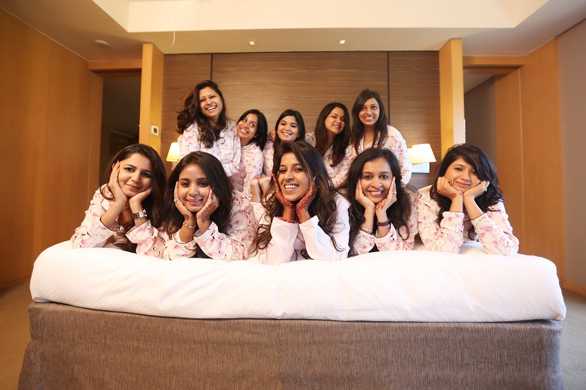 pyjama photoshoot at Grand Hyatt Mumbai prewedding bridal shoot