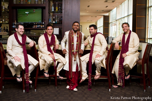 Indian groomsmen with maroon wedding coloured theme