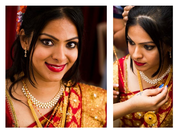 Christian bride dresses for her traditional Indian ceremony in Manglore Sado