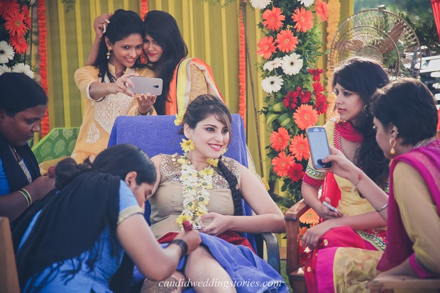 Indian bride and her bridesmaids selfie at Bollywood themed destination Goa wedding
