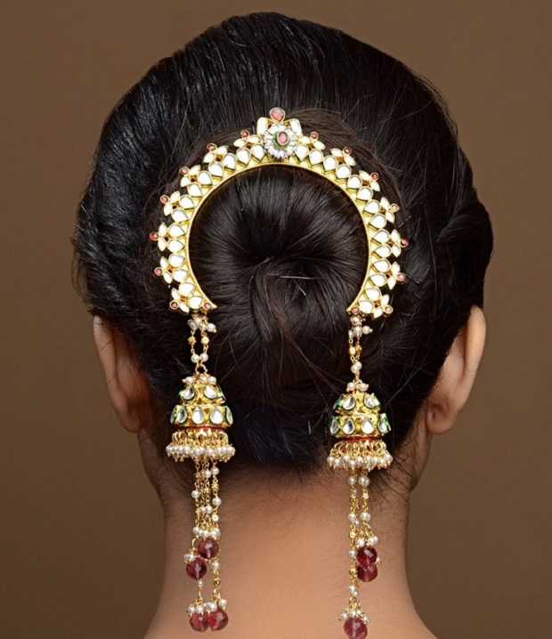 Traditional Indian wedding hairstyles with hair accessories
