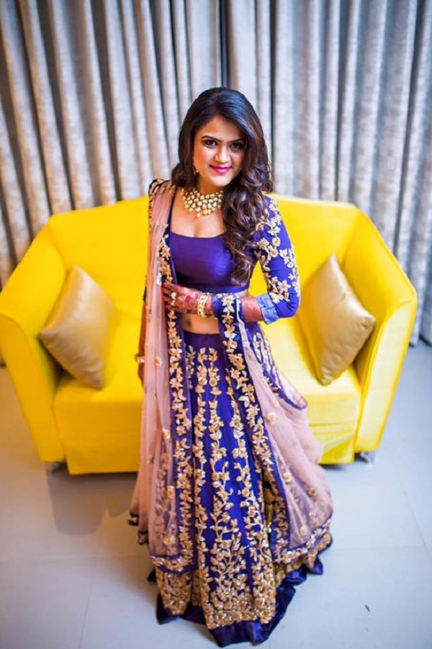 royal blue lehenga with golden embroidery