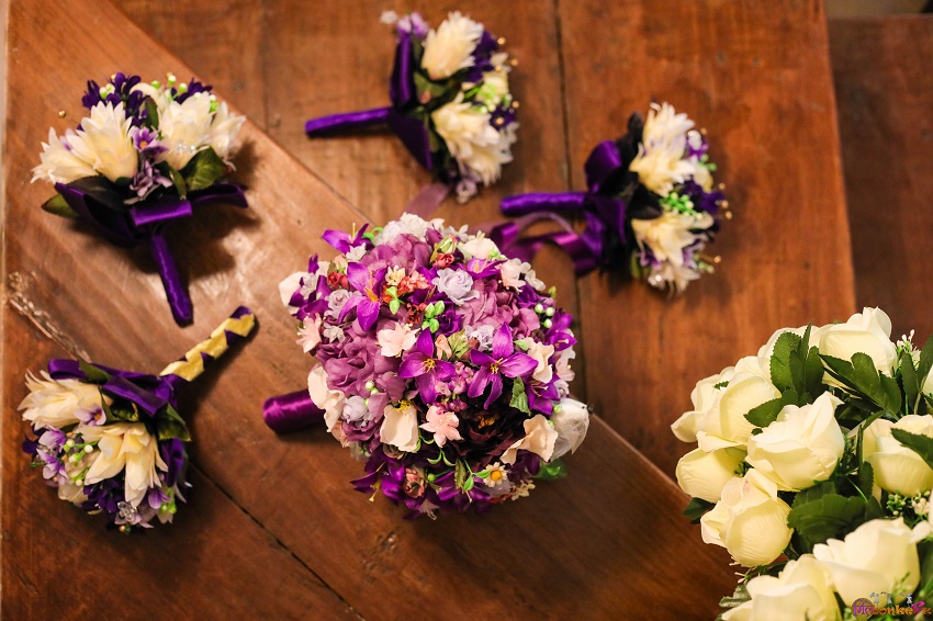 Love birds and purple color wedding theme 
