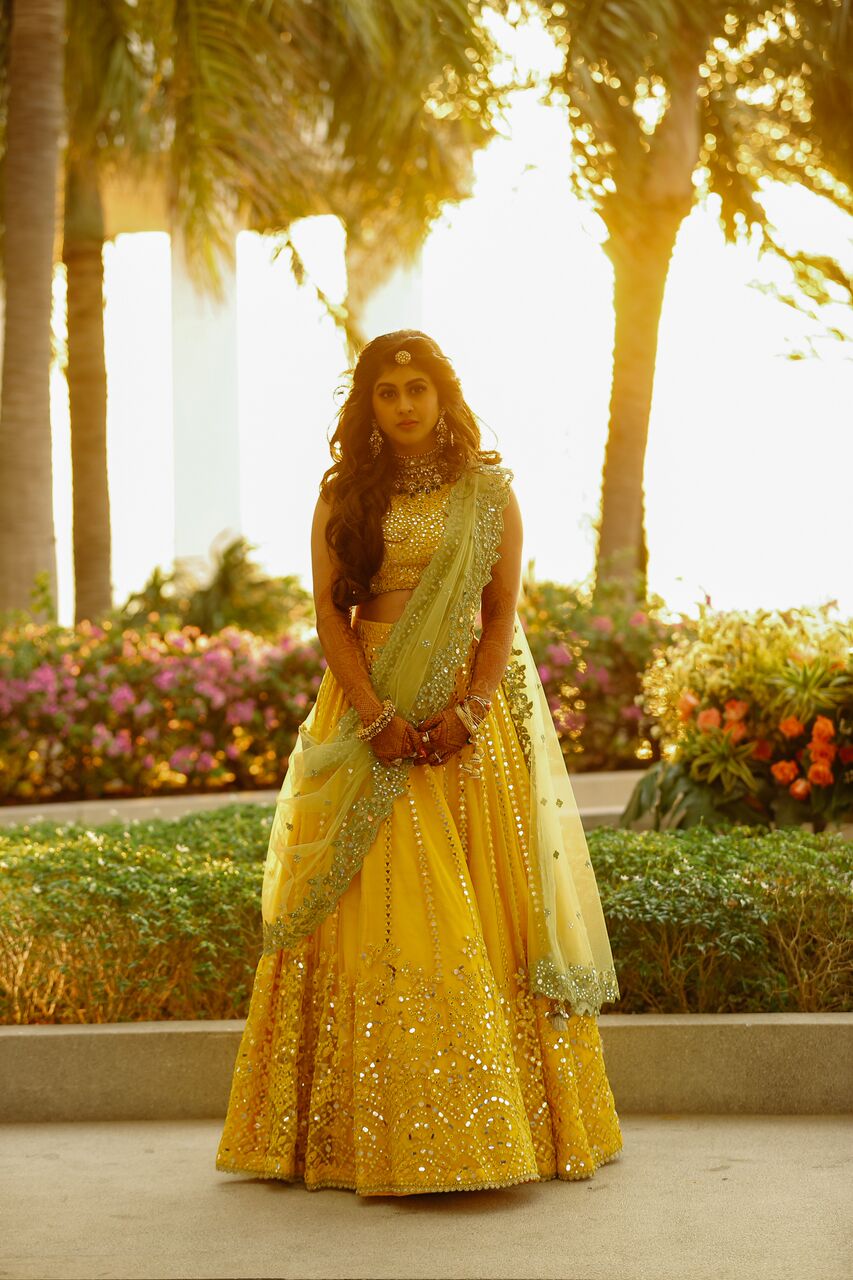 bride mehendi evening beautiful yellow lehenga