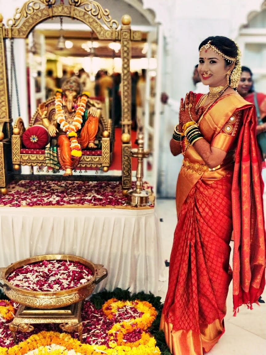 beautiful bride in orange sari